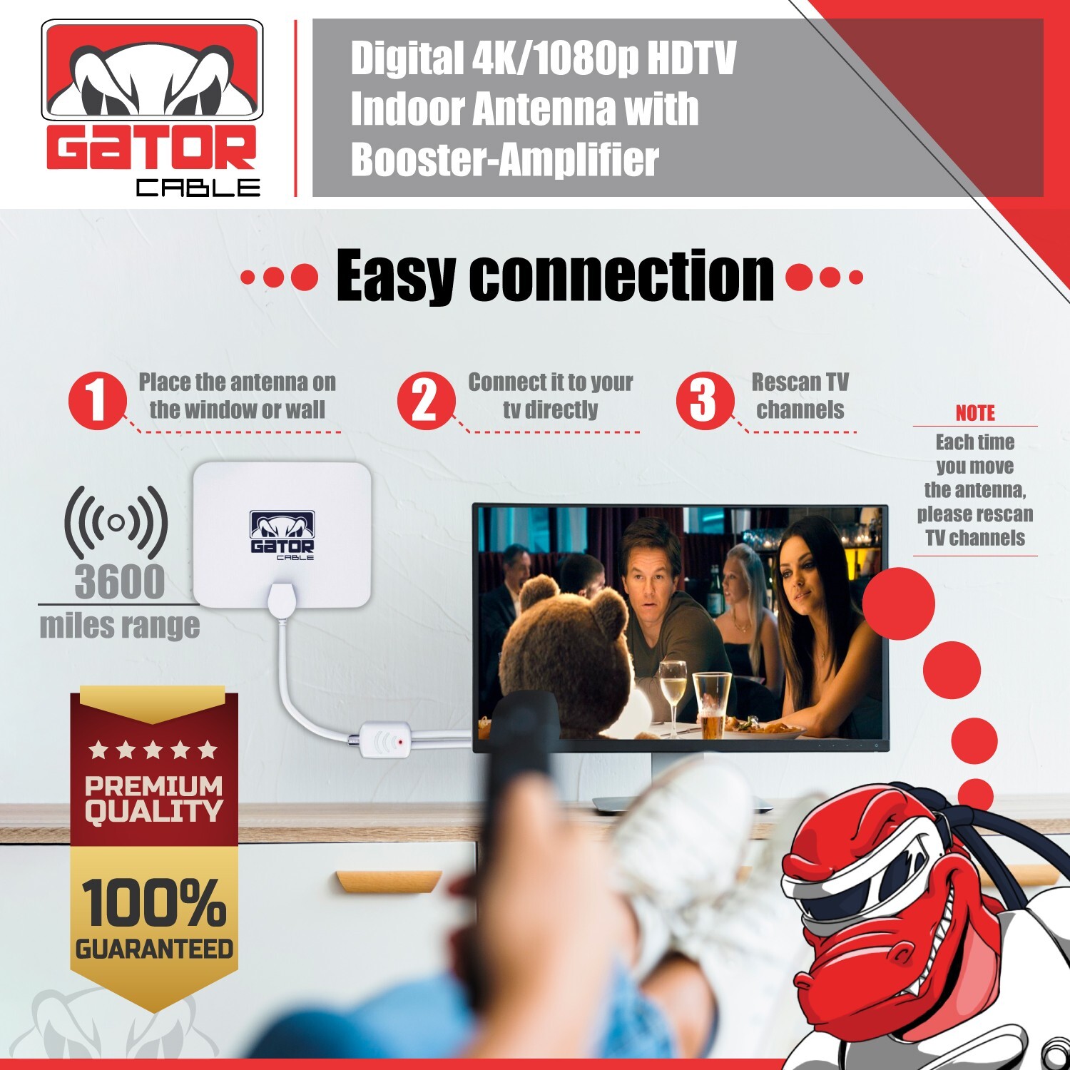 Digital TV Antenna HDTV 4K 1080p Indoor Amplifier 3600 Miles Long Signal Range