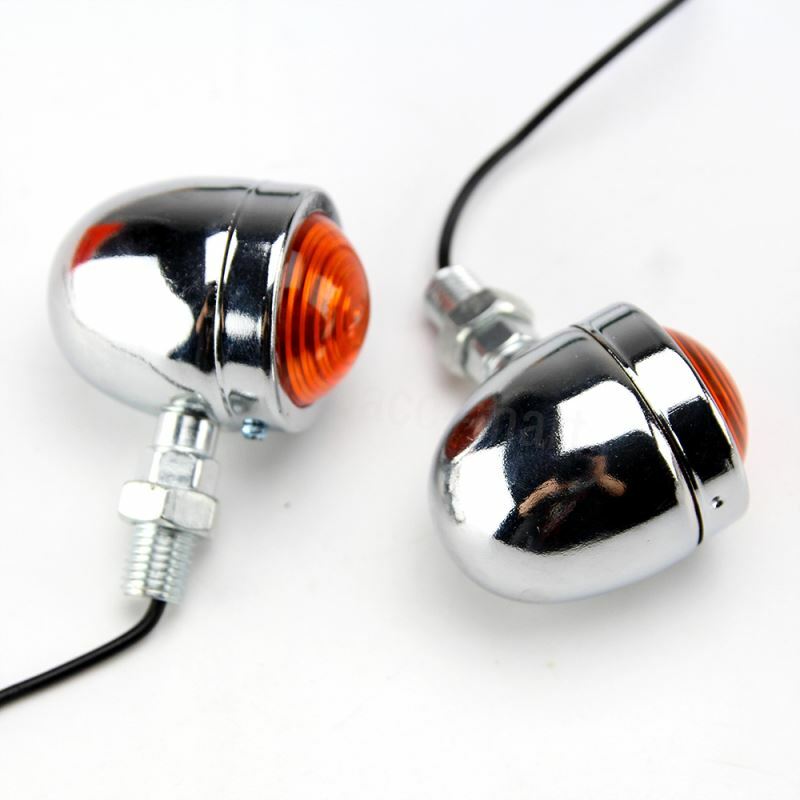 2X 12V Chrome Motorcycle Turn Signals Mini Bullet Blinker Amber Indicator Lights