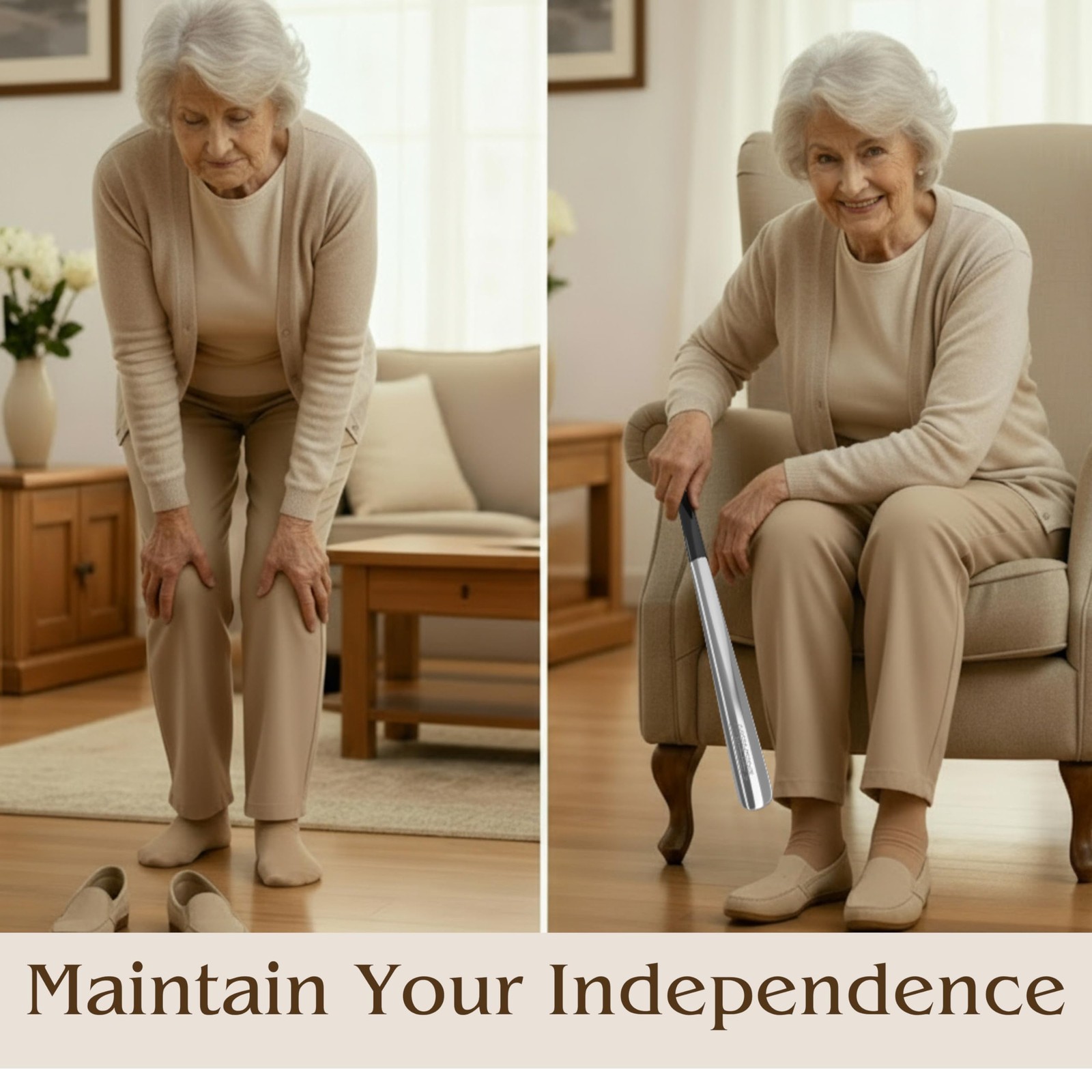 FALKON Shoe Horn Long Handle for Seniors & Elderly - 2 x 16.5” Silver