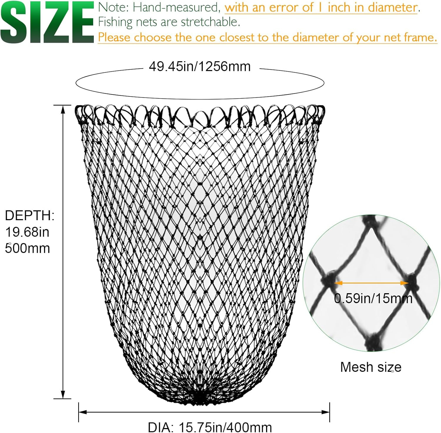 Fishing Net Fish Landing Net Foldable Fishing Replacement Net for Freshwater Sal