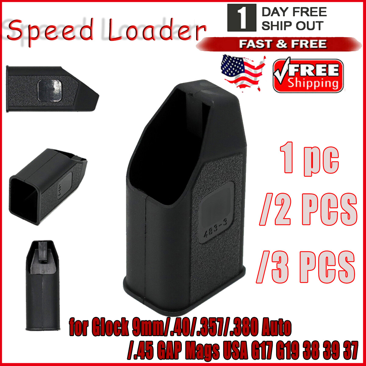 Speed Loader for Glock 9mm/.40/.357/.380 Auto/.45 GAP Mags USA G17 G19 38 39