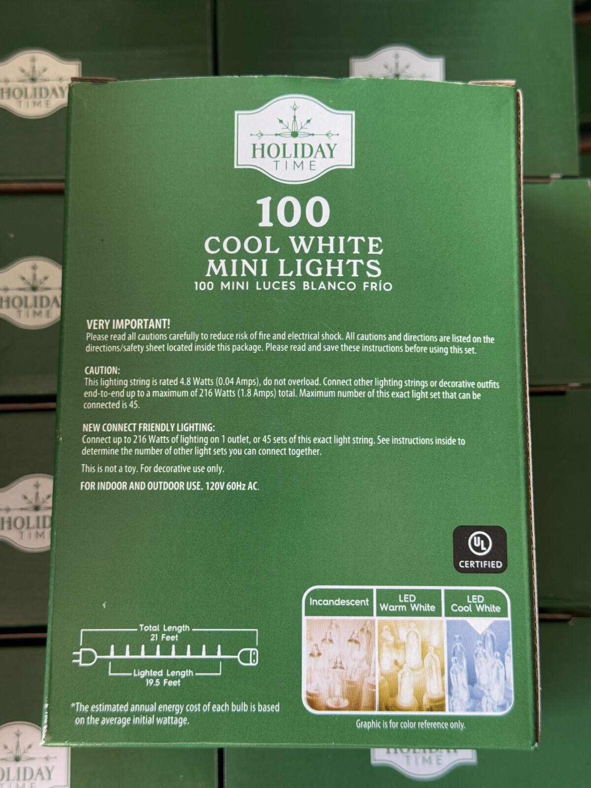 NEW! Holiday Time 100 COOL WHITE Mini LED Christmas Lights Strand WHITE Wire