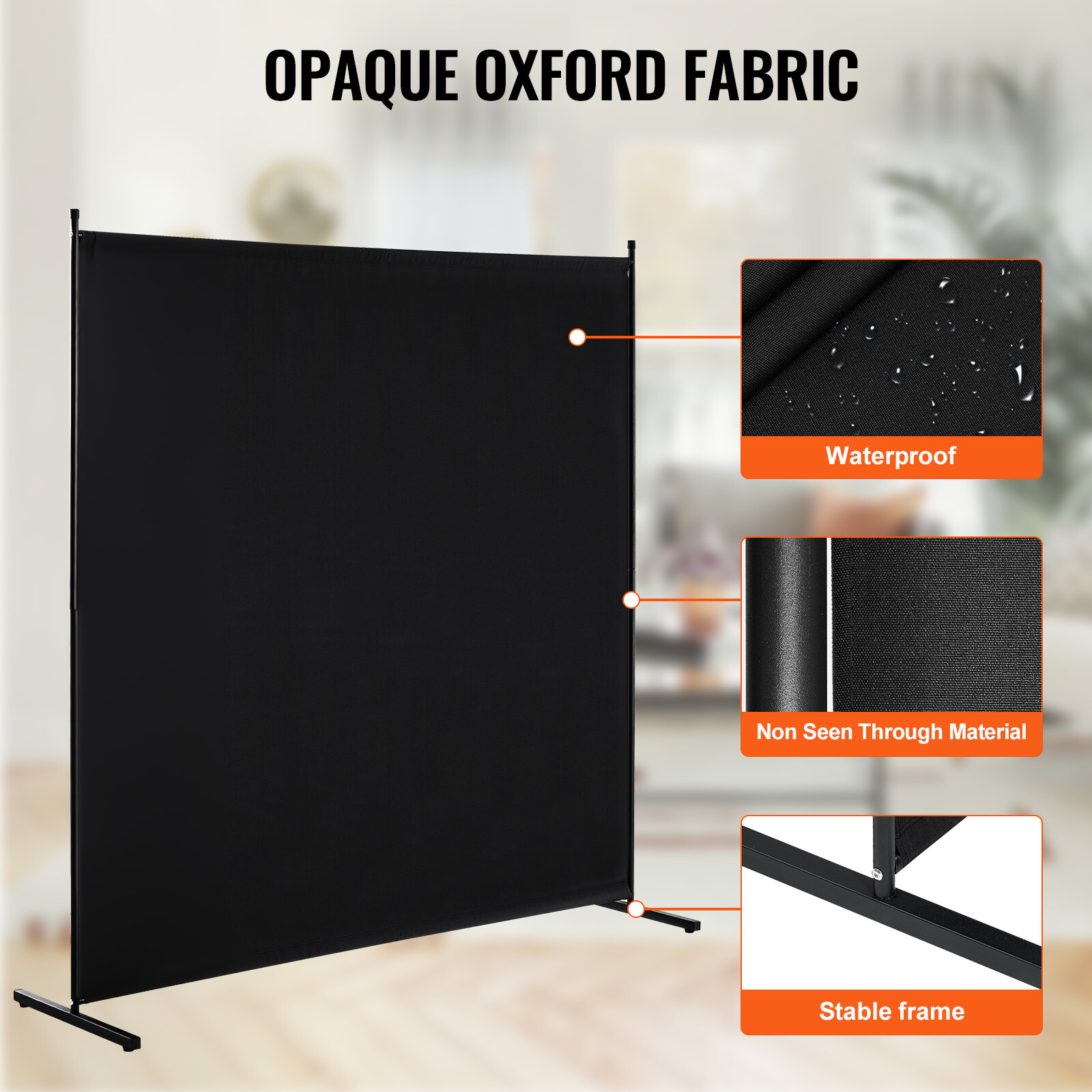 6FT Room Divider Single Panel Fabric Room Screen for Office Bedroom Black