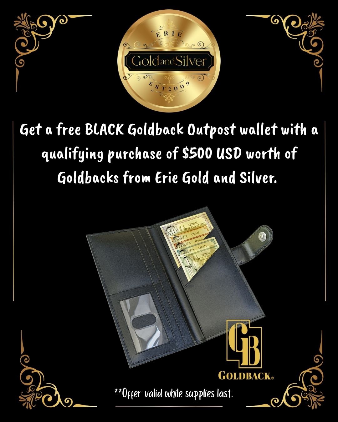 Goldback Outpost Wallet | Black (Fits all sizes 1/2-100) Original Design - 16031