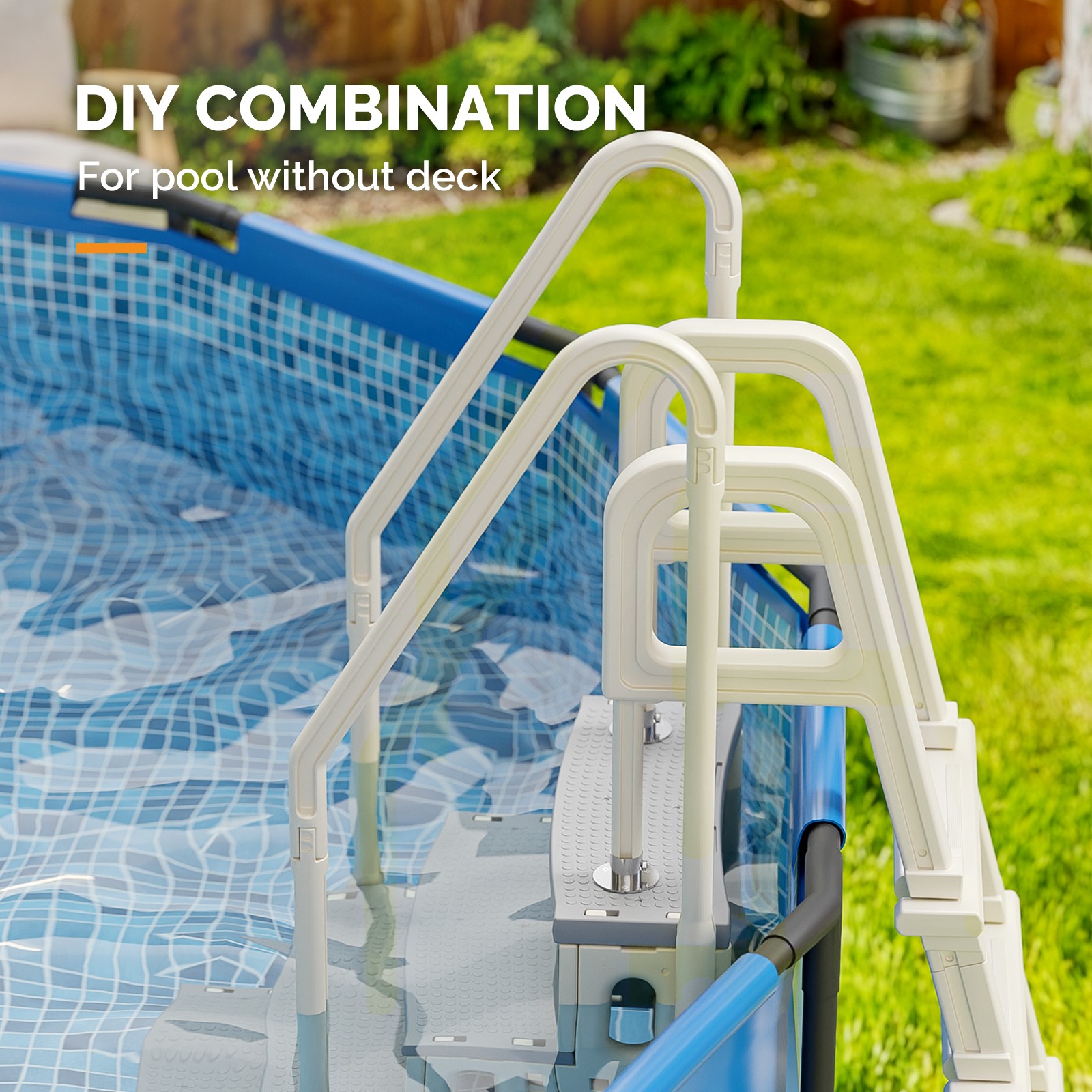 5 Step Ladder with Handrails of 300 lbs Capacity for 44in Outdoor Swimming Pool