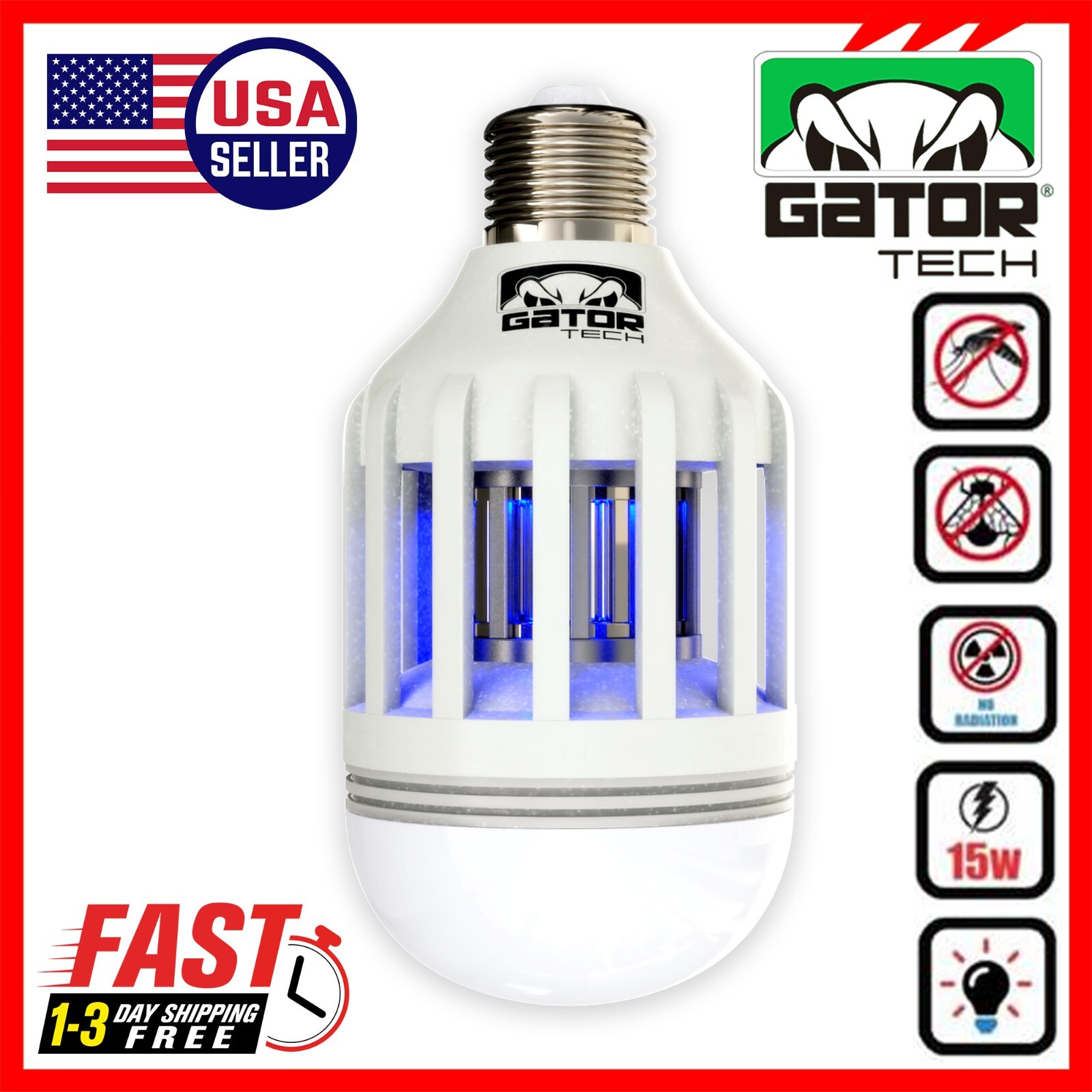 Insect Bug Mosquito Zapper Light Bulb Fly Trap Killer Indoor Outdoor UV Led Lamp