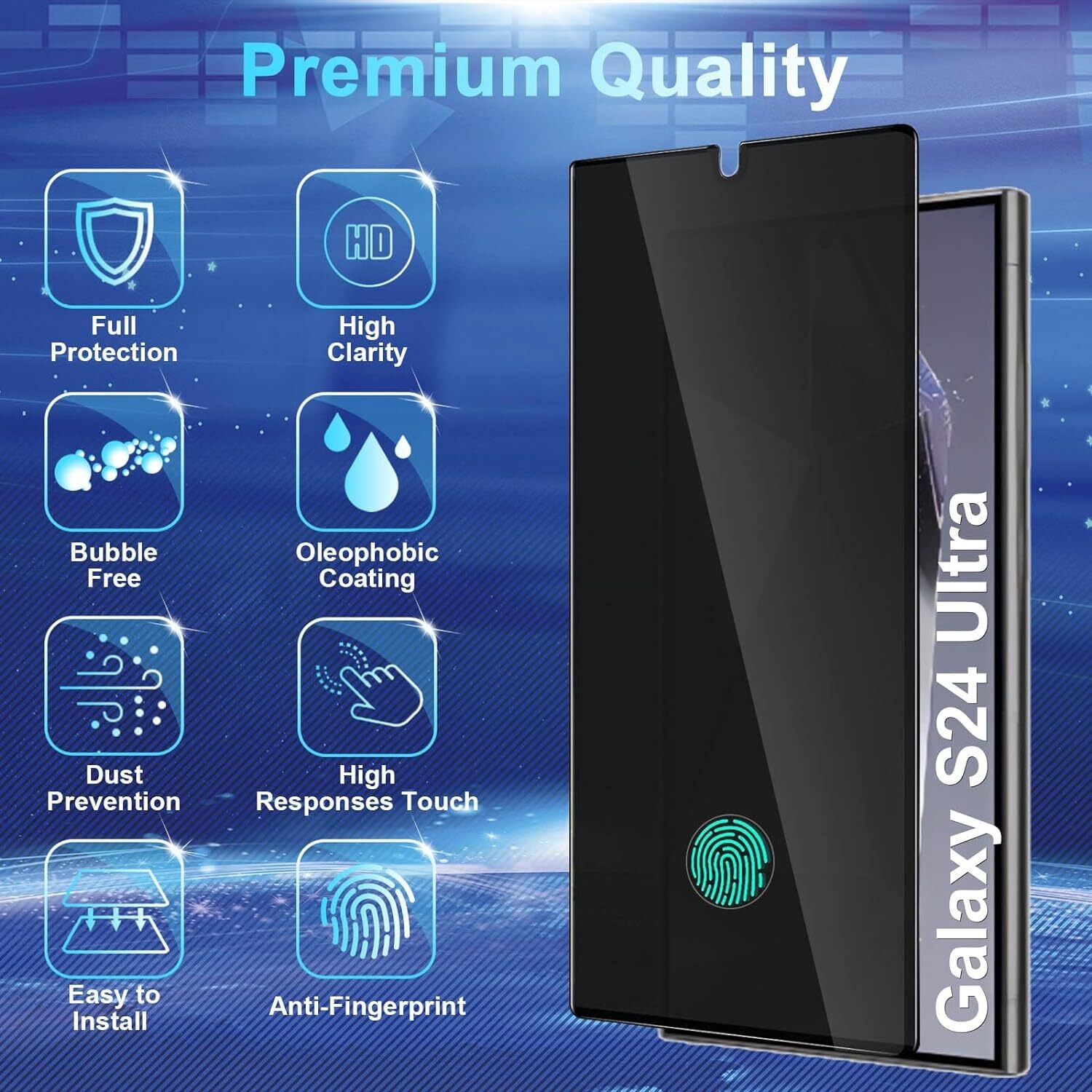 Tempered Glass Privacy Screen Protector for Samsung Galaxy S24 Ultra Lens Protec