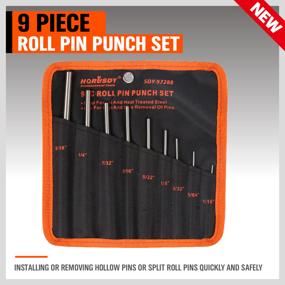 HORUSDY 9 PCS Roll Pin Punch Set Roll Up Case Rifle Gunsmithing Jewelers Repair