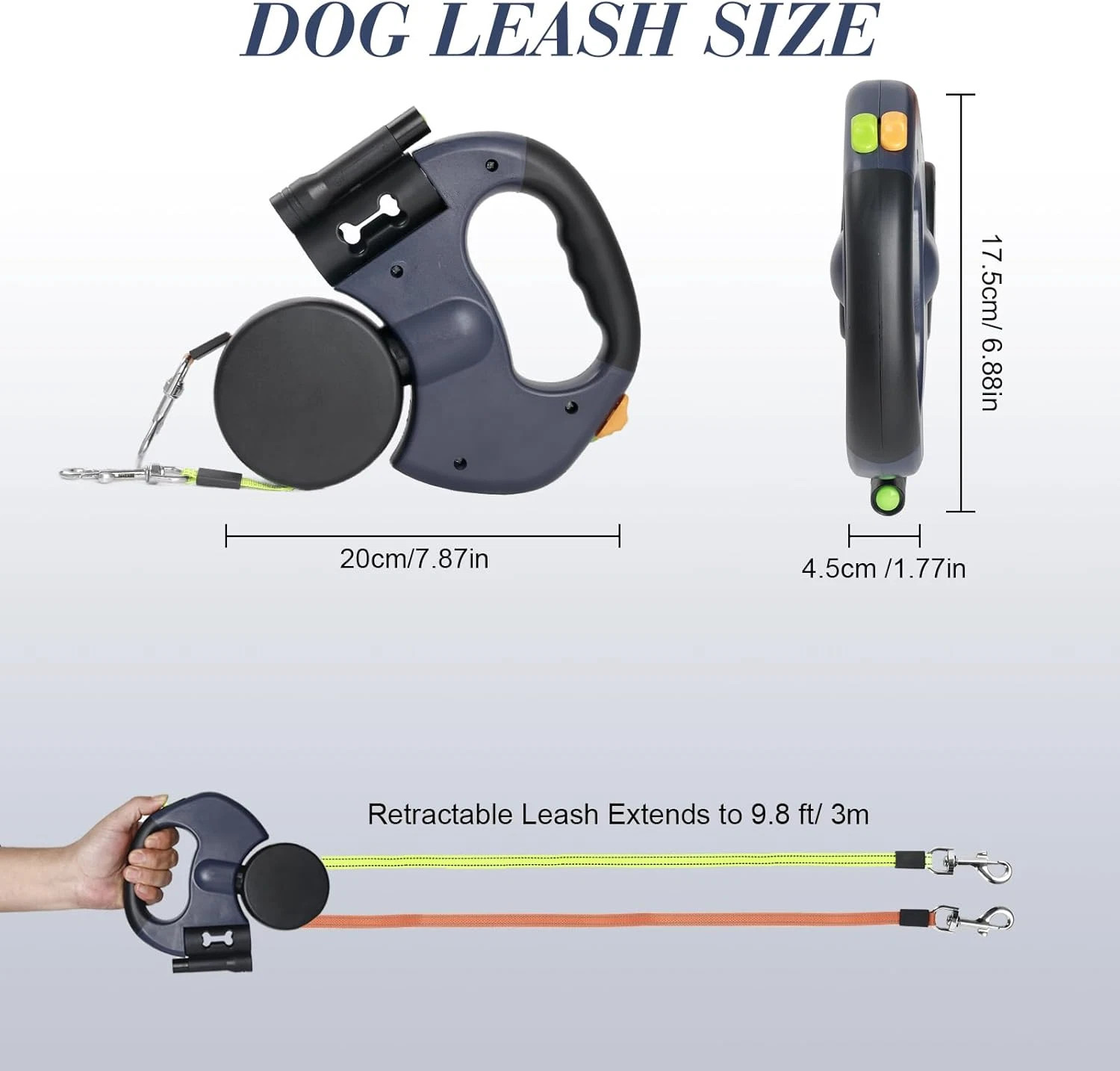 Retractable Reflective Dual Pet Leash Lead 360Swivel Double Dog Walking Leash A+
