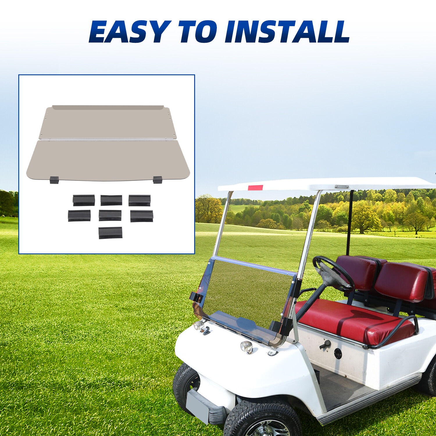 For 1982-2000.5 Club Car DS Golf Cart Folding Tinted Windshield Windscreen