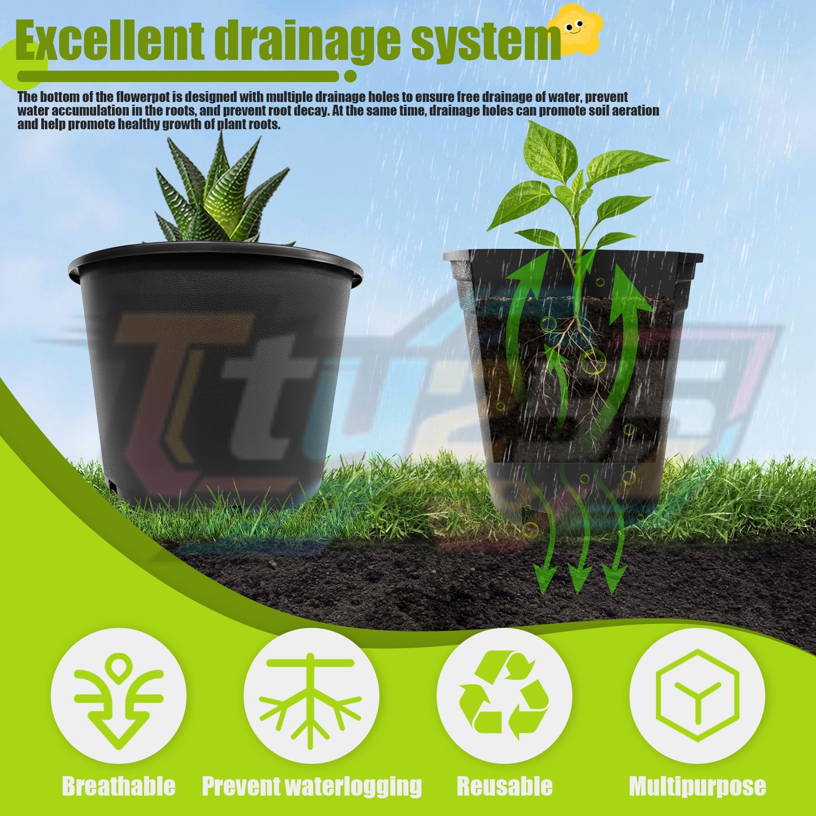 10 PCS 10 Gallon Premium Plastic Garden Plant Nursery Pots Heavy Duty