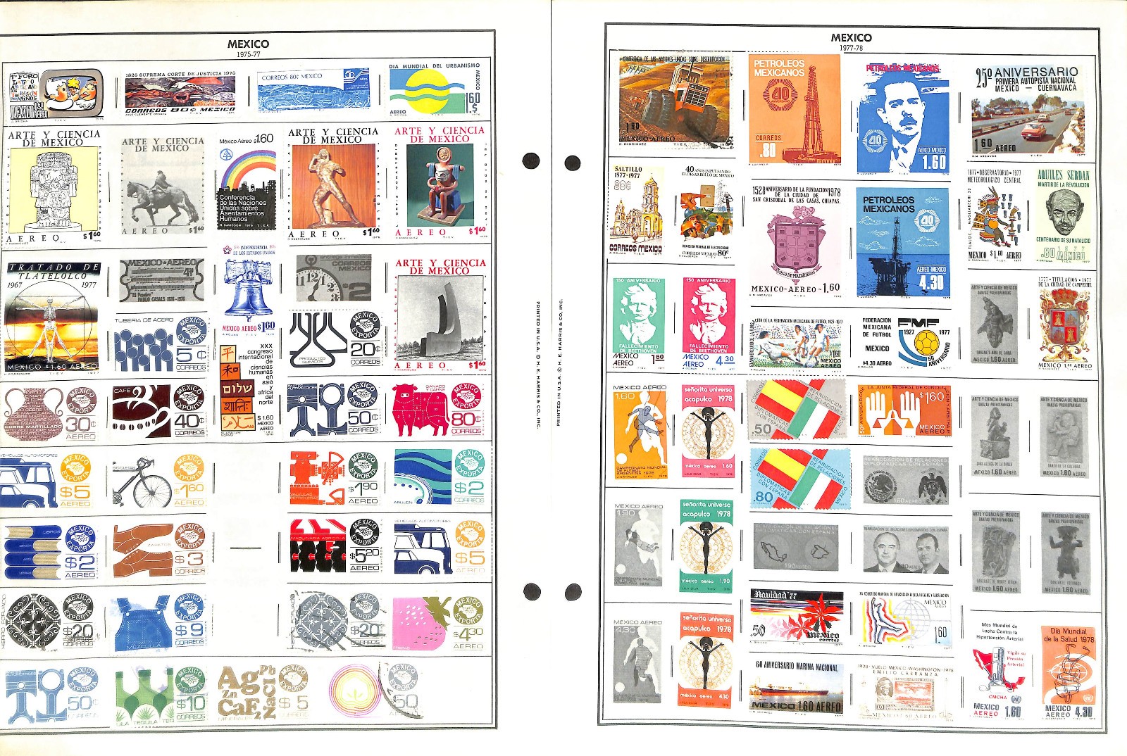 Mexico Stamp Collection on 40 Harris Pages, 1884-1990 (BH)