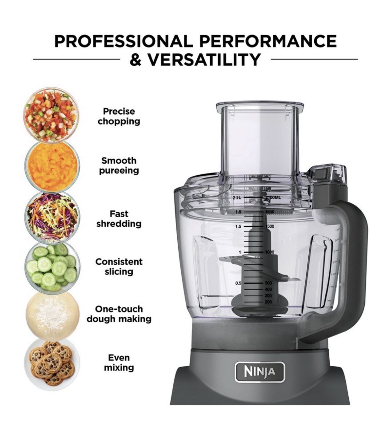 Ninja Professional XL Food Processor 1200W Auto-iQ 12 Cup Chop Slice Shred