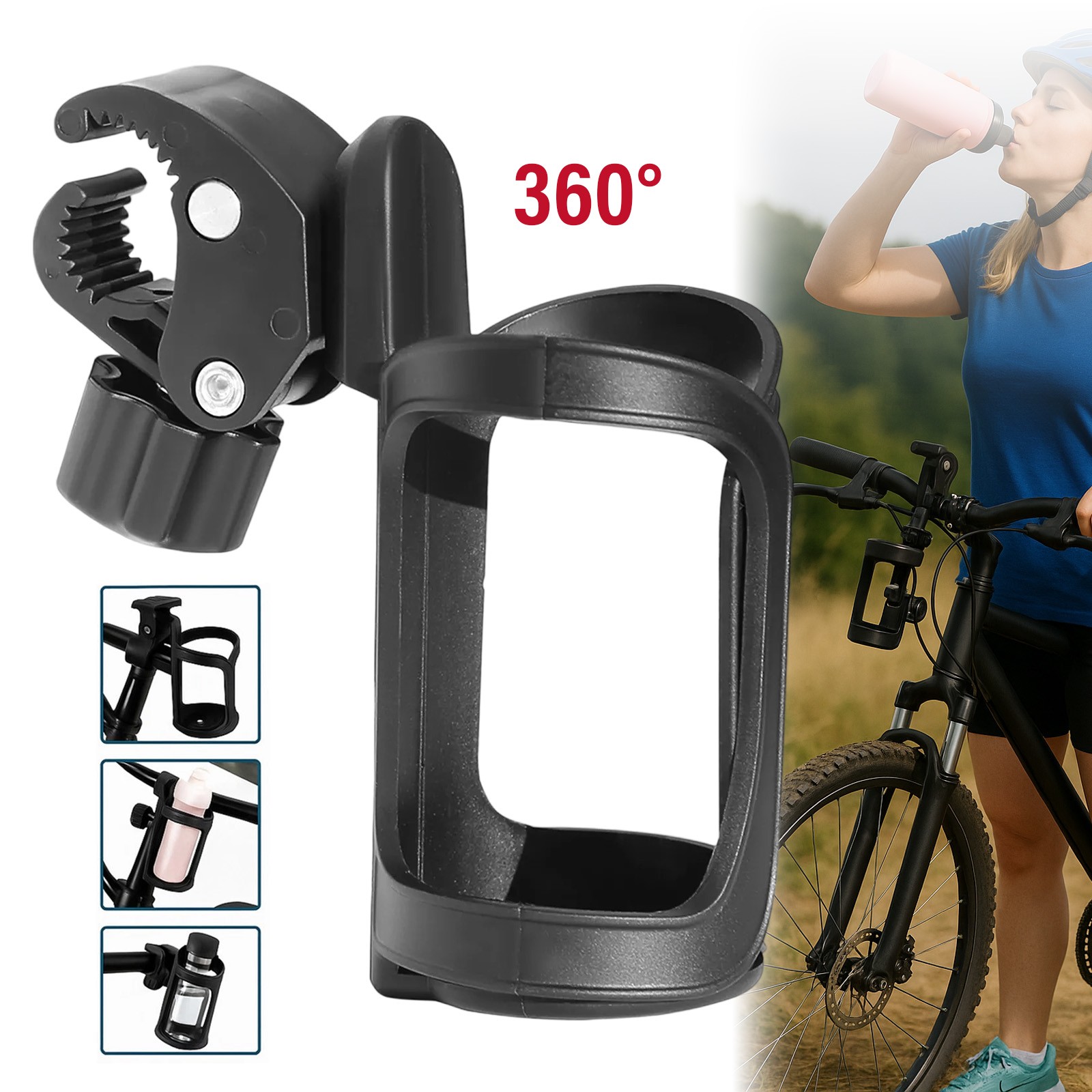 For Wheelchair Walker Rollator Bike Stroller 360° Beverage Cup Holder Universal