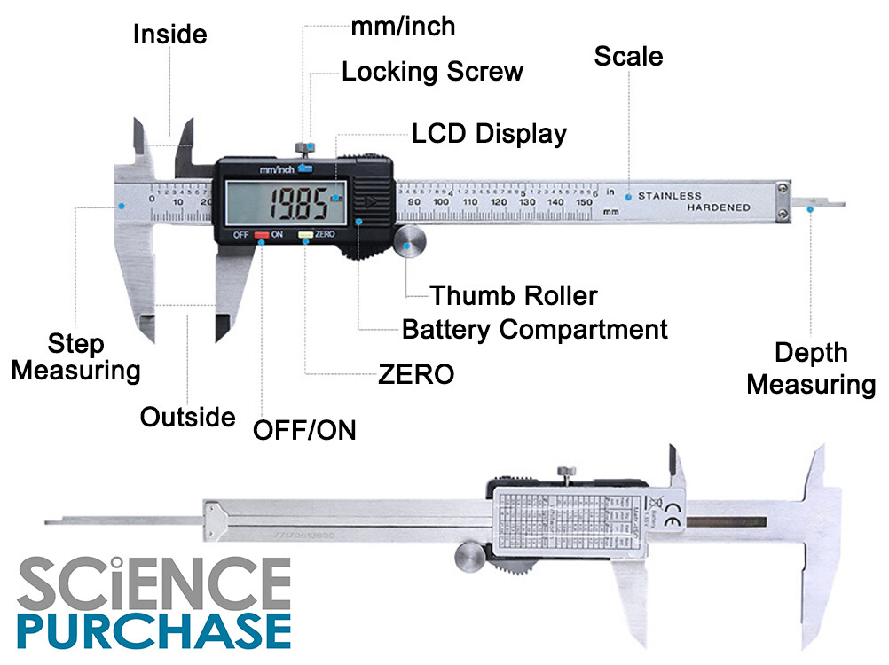 Steel 6-Inch Digital Caliper with Extra-Large LCD Screen with Battery and Case