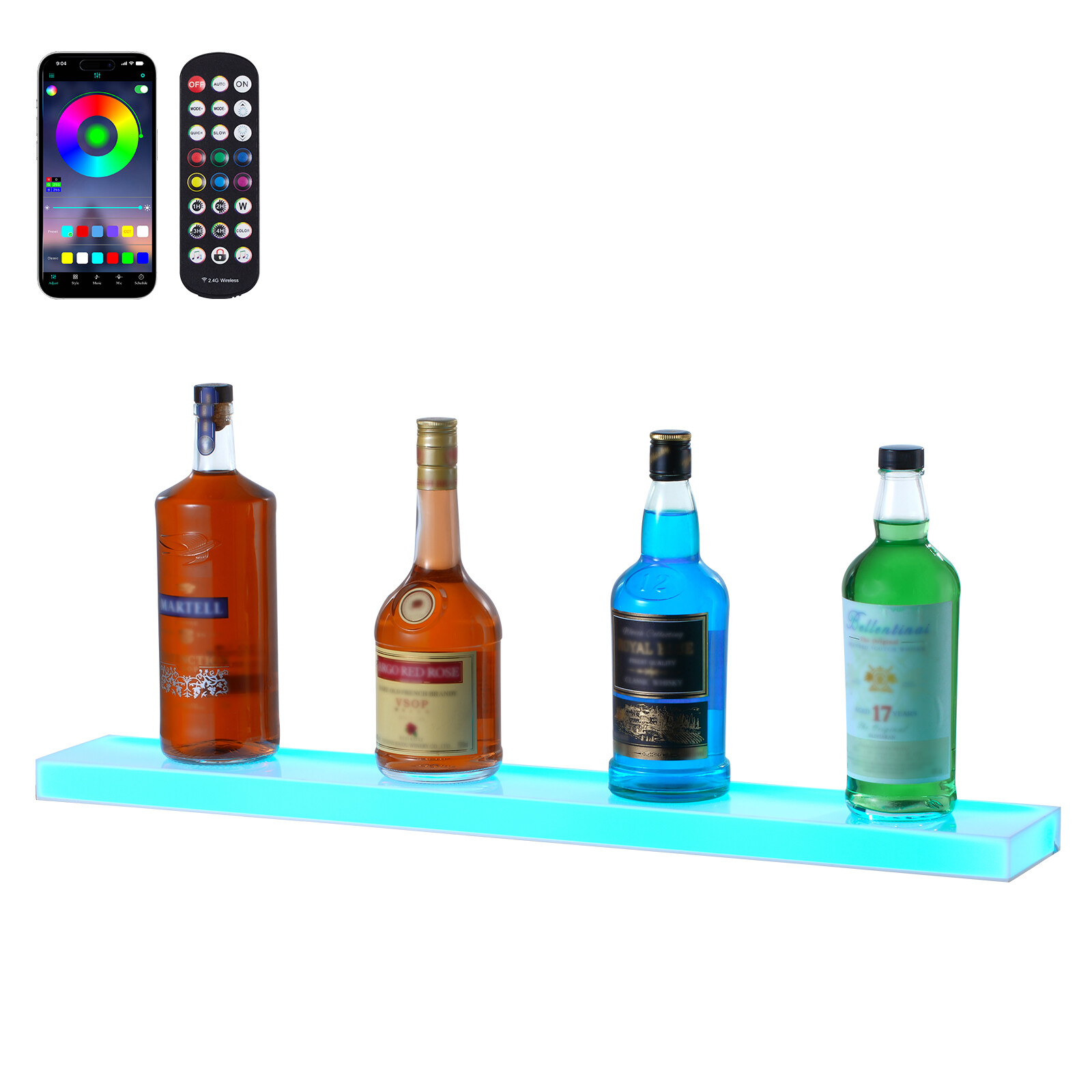 VEVOR Wall Mounted LED Lighted Liquor Bottle Display Home Bar Shelf 30" 1-Step
