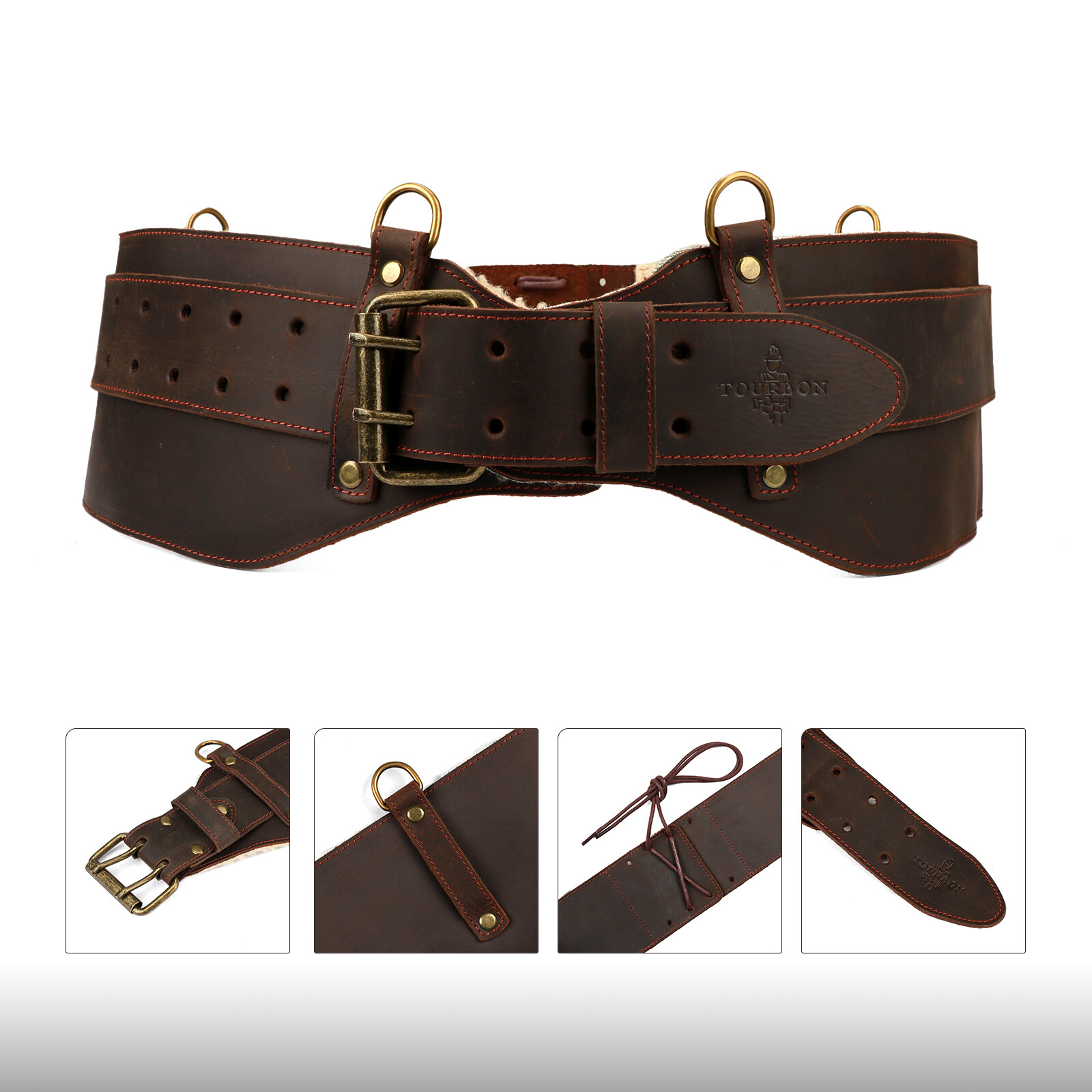 TOURBON Leather Logging Belt Kits Felling Tools Carry Suspenders Adjustable Gift