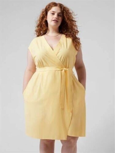 Athleta Newport Wrap Dress-City Stripe Lunaria Yellow-Size 3X-NWT