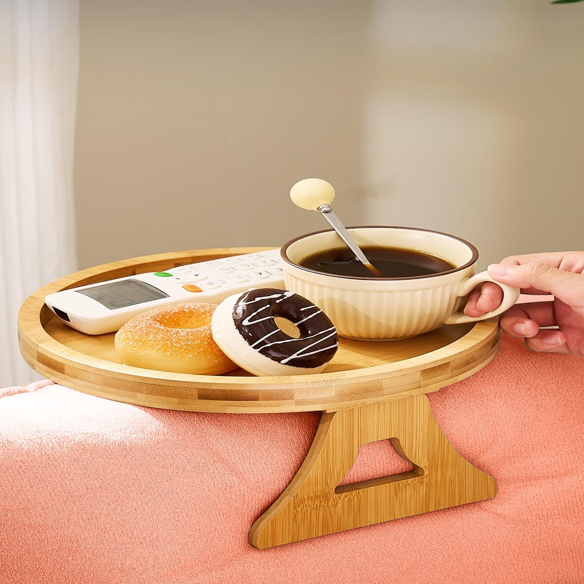 Wooden Sofa Armrest Tray Table Clip Holder Round Sofa Couch Arm Holder Organizer