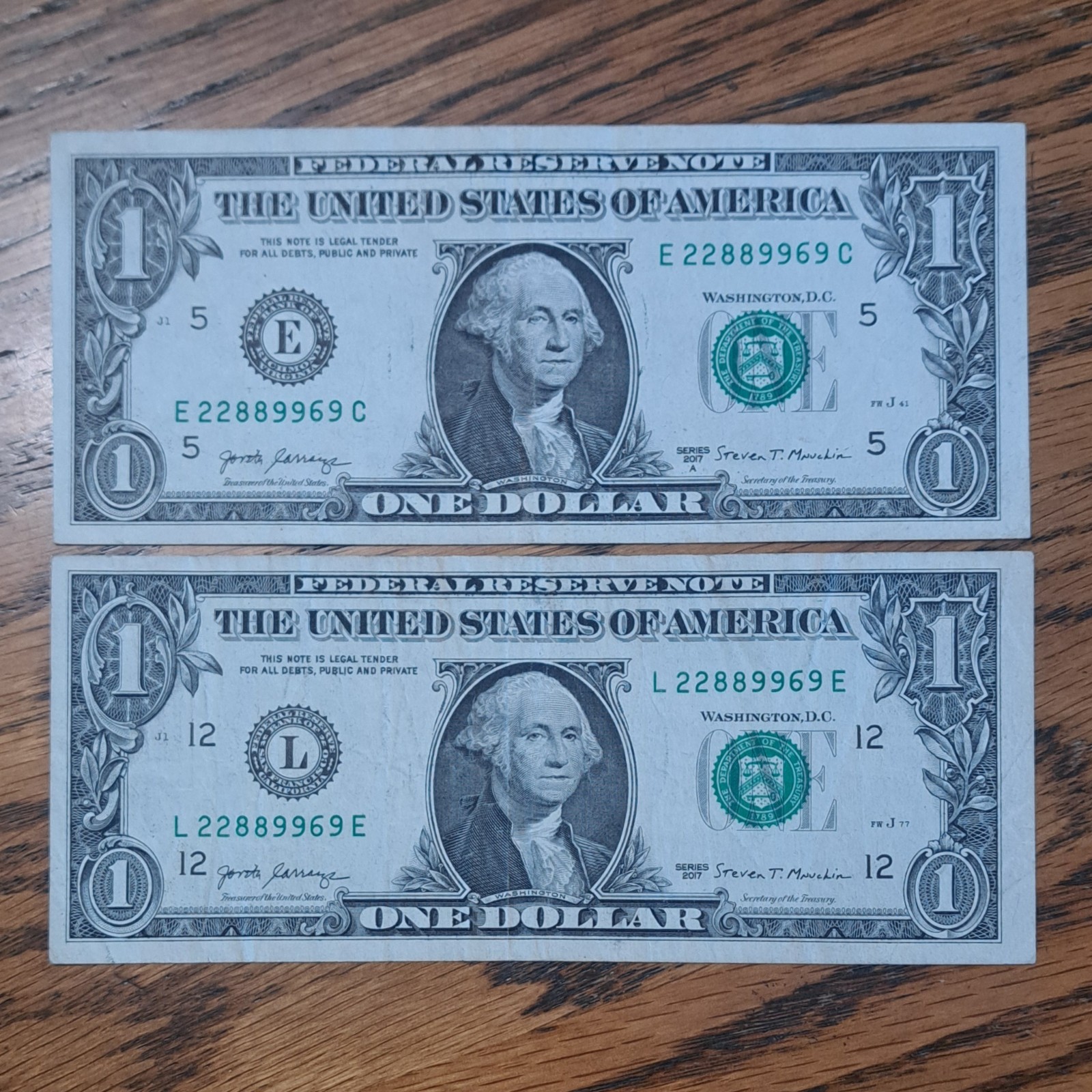 MATCHING $1 & $2DOLLAR NOTES! –SAME SERIALS -