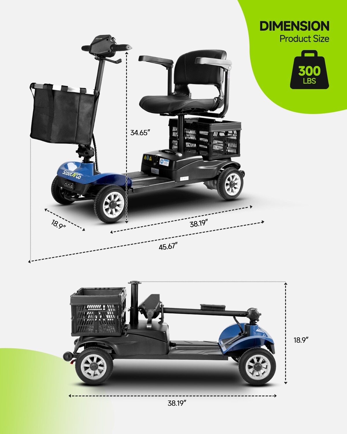 Mobility Scooters for Seniors Foldable with Dual Detachable Baskets 23 Miles