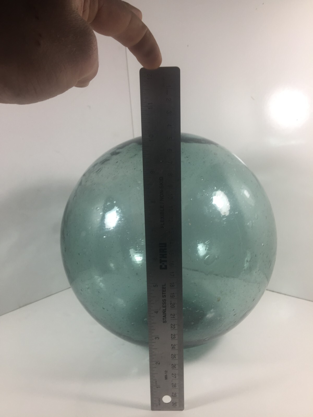 Antique Japanese Glass Extra Large 33" Circumference Fishing Float Blue Green