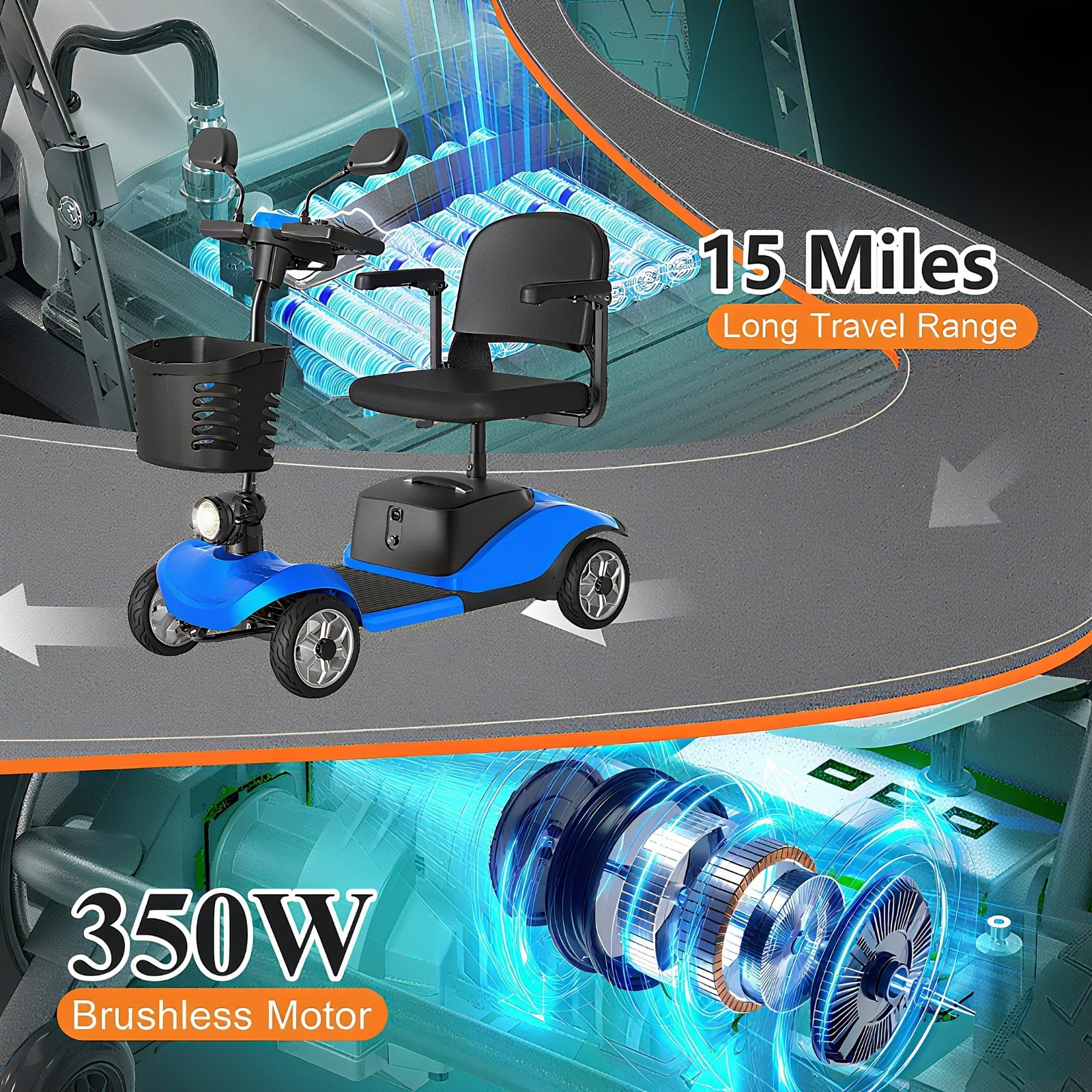 4 Wheels Mobility Scooter Power Wheelchair Folding Electric Scooters 15Miles
