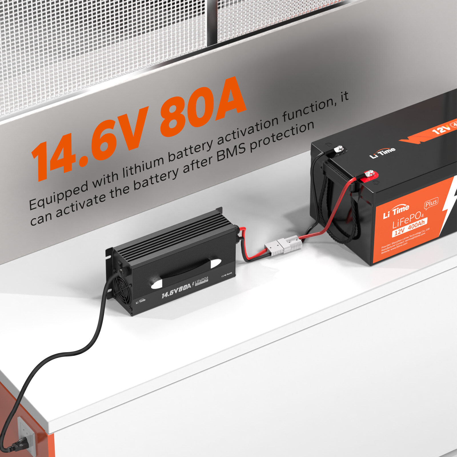 LiTime 14.6V 80A LiFePO4 Lithium Battery Charger Mountable with Cooling Fan LED