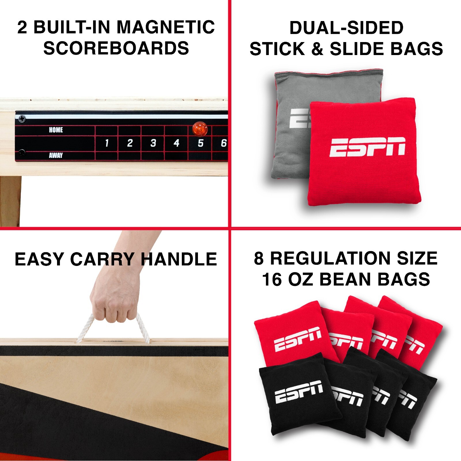 ESPN 2’x4’ Cornhole Board Set Includes Cornhole Bags and Travel Case