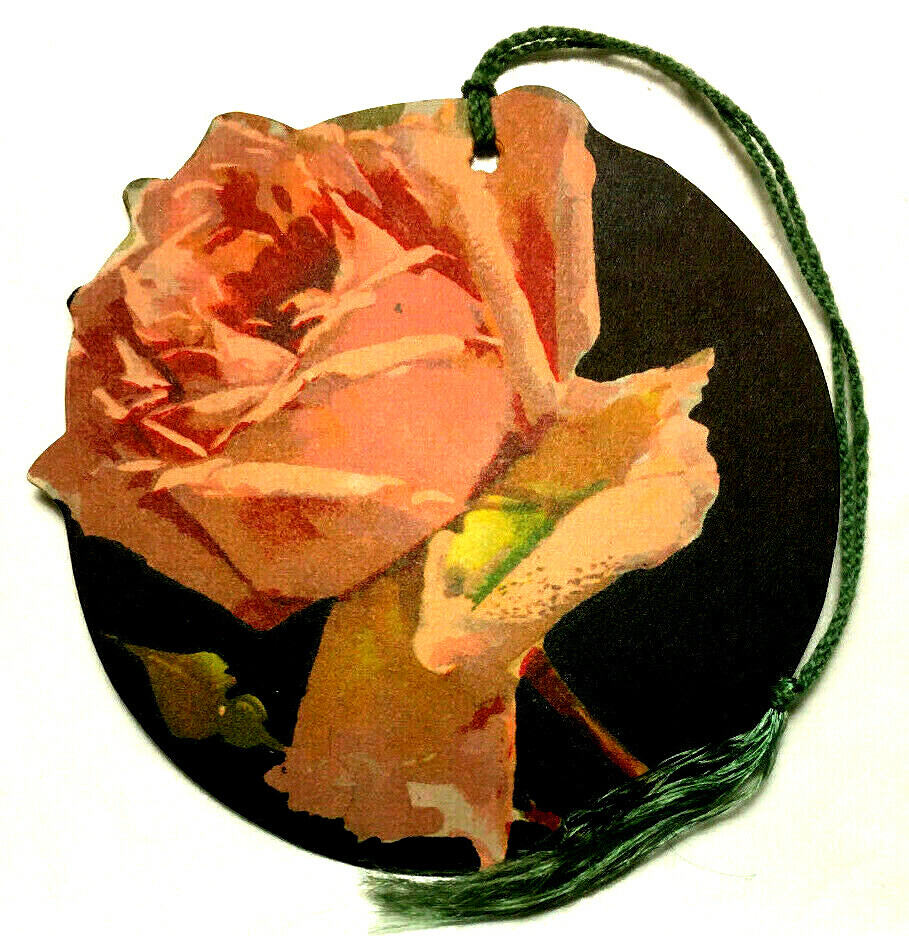 Unused Vintage Bridge Tally Pink Rose With Black Background Floral, Clark