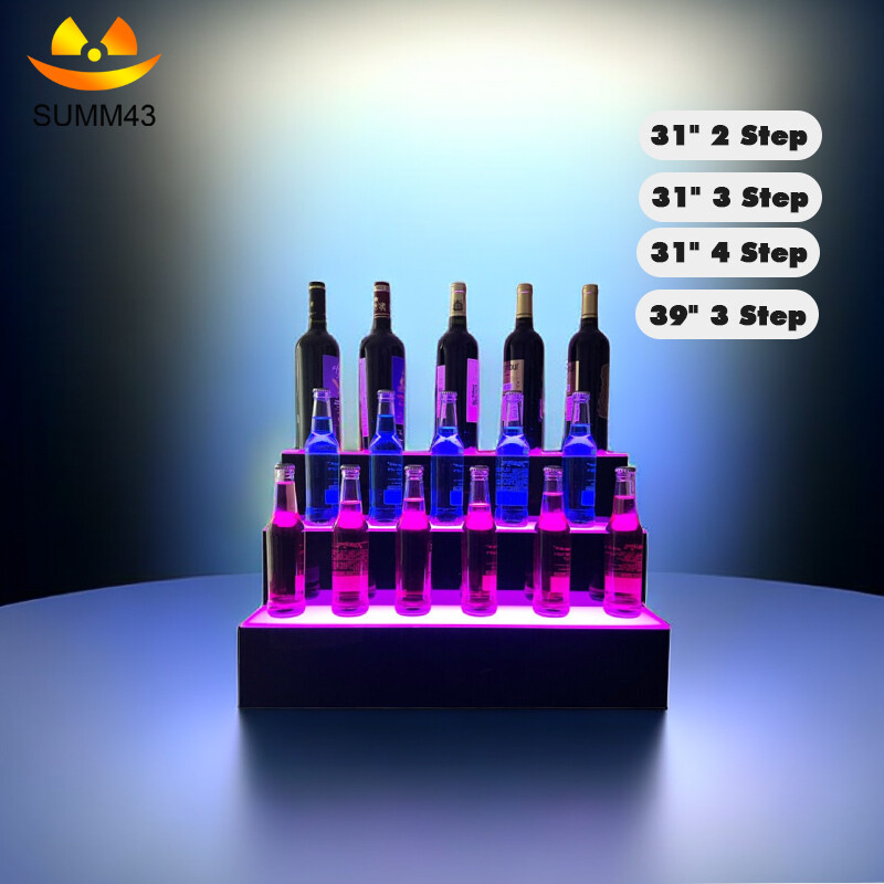 31"/39" 2/3/4 Step LED Lighted Liquor Bottle Display Shelf Bar Back Stand US