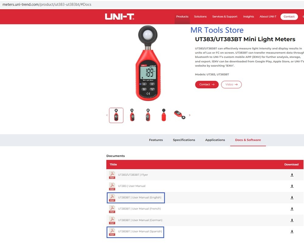 UNI-T Digital Bluetooth Illuminometer Light Meter Luxmeter 199900Lux UT383BT