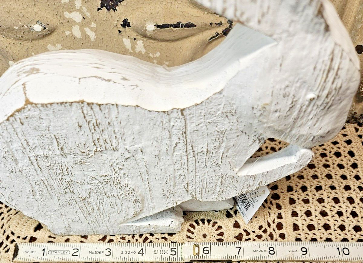 NWT Primitive White Distressed Bunny Rabbit Easter Spring Decor Carved Wood Look