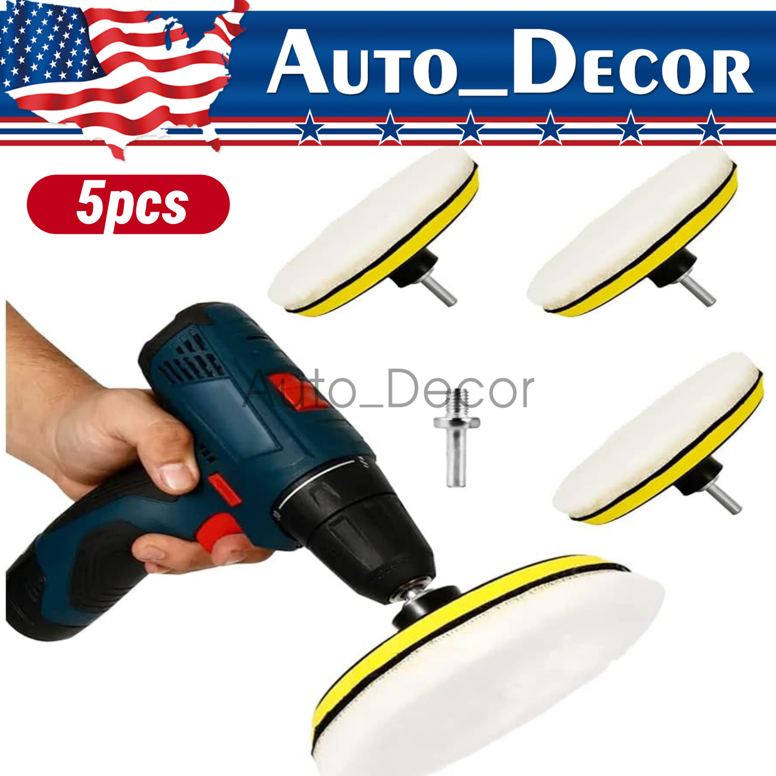 5PCS 6" Buffing Polishing Pad Wool Wheel Mop Kit For Car Polisher Drill Adapter