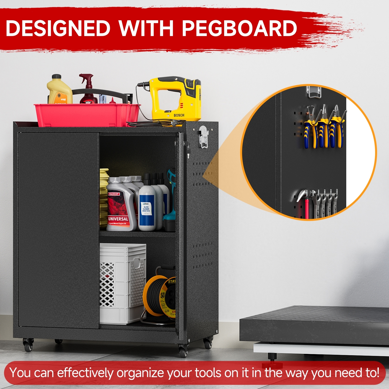 Garage Storage Cabinet System 8 Pc Workshop Set Mobile Workbench w/Tool Pegboard