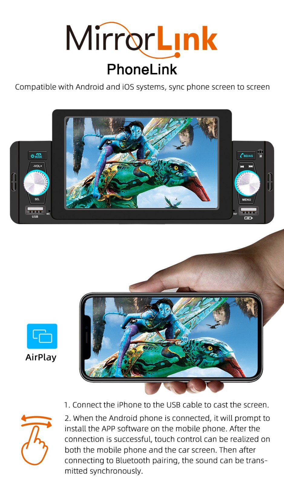 Single Din Car Stereo Radio Bluetooth MP5 Player For Apple Carplay Android Auto