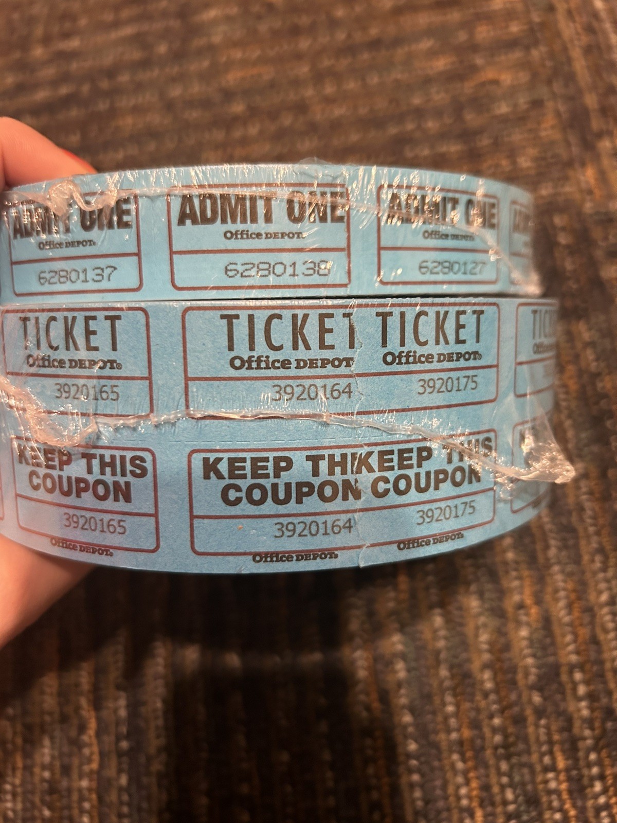 Roll of 2000 Gray Double Stub Raffle Tickets & Single Admit One Office Depot