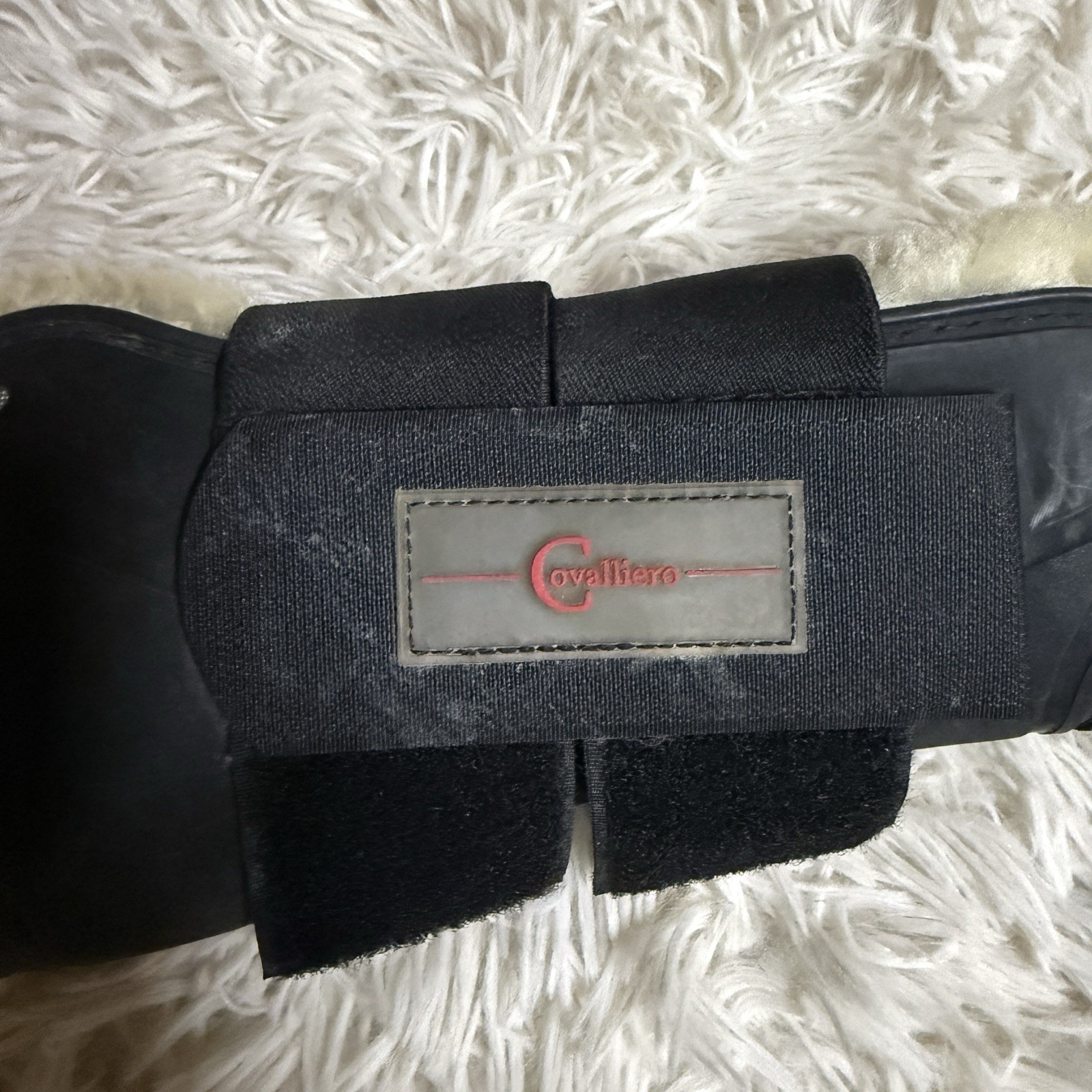 Full Size Black Sheepskin Covalliero Open Front Horseback Riding Jumping Boots