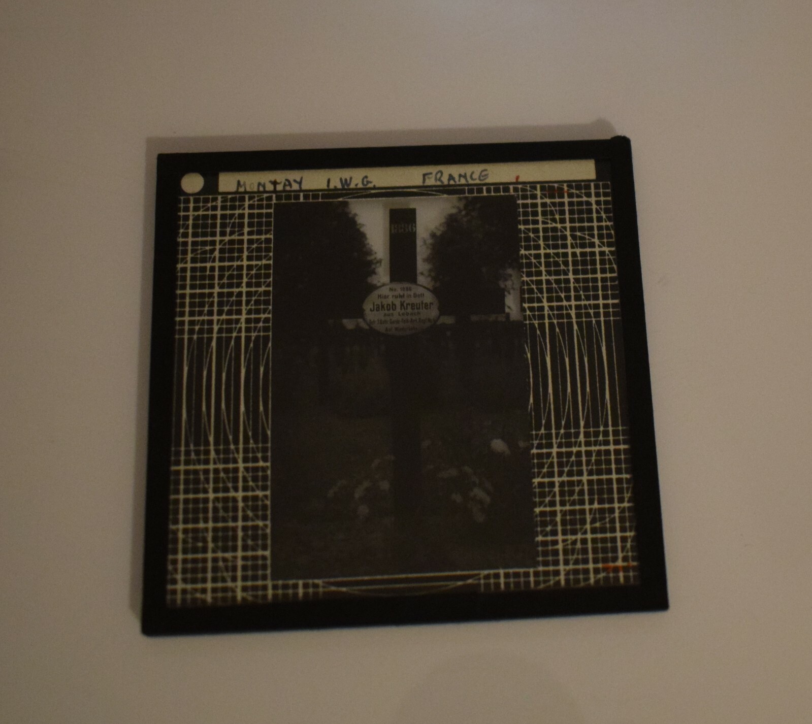 Magic Lantern Slide WW1 GRAVE OF JAKOB KREUTER MONTAY IWG C1935 VINTAGE PHOTO