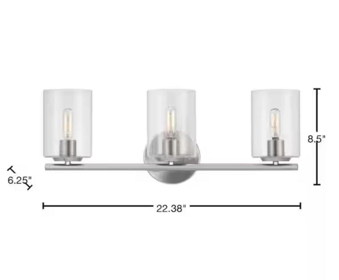 Hampton Bay Champlain 22.375 in. 3-Light Brushed Nickel Bathroom Vanity Light