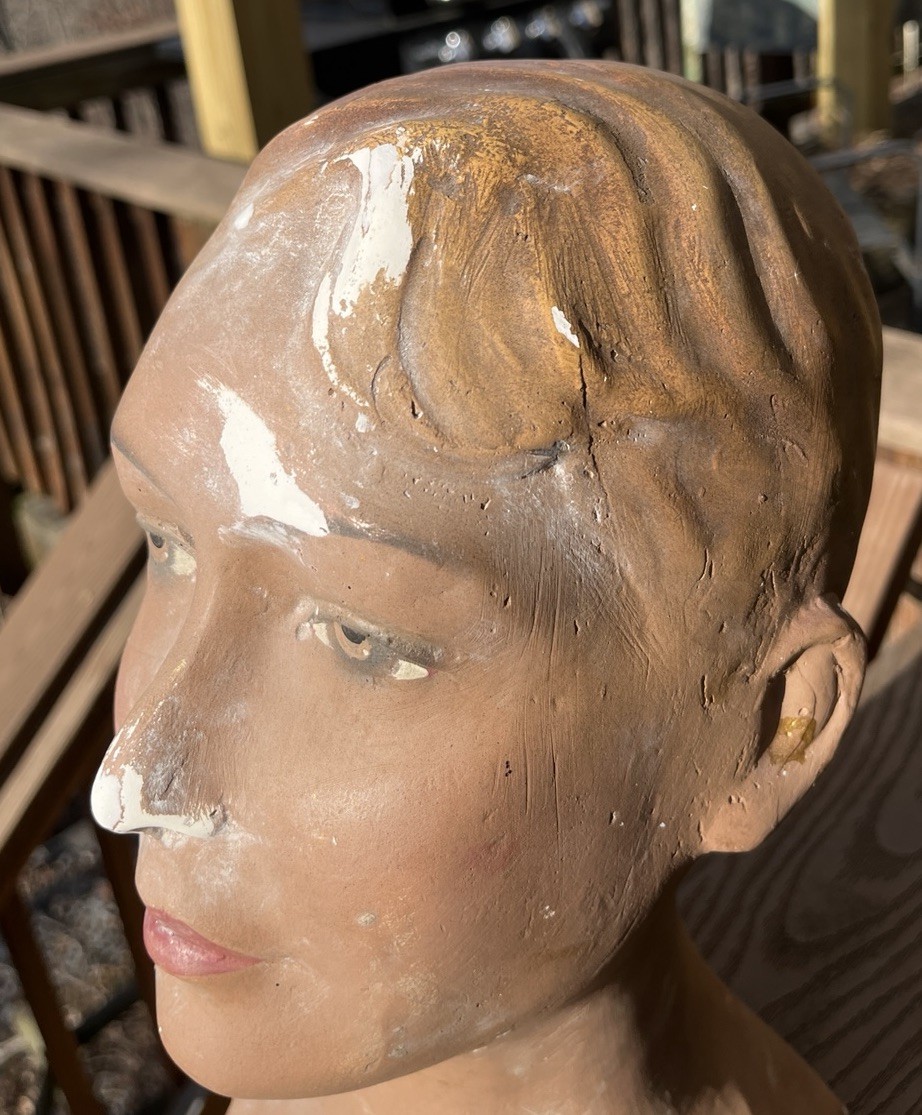 Antique, 1900’s Plaster Child Mannequin Bust, German, Brown Eyes, Blond Hair