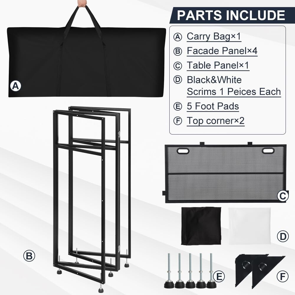 LUCKUP DJ Facade Booth with Corner Panel, Portable DJ Facade with Scrim