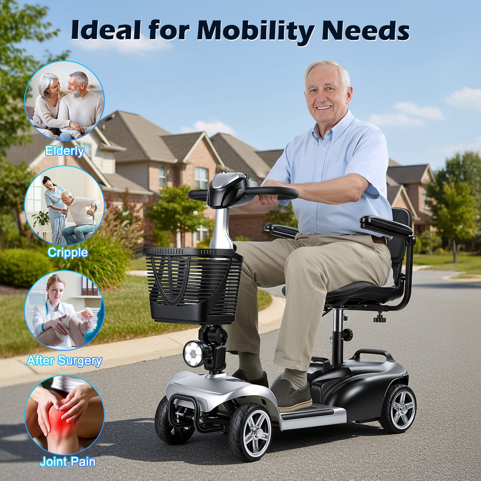 4 Wheels Mobility Scooter for Adults & Seniors, Lightweight Foldable 5 MPH Speed