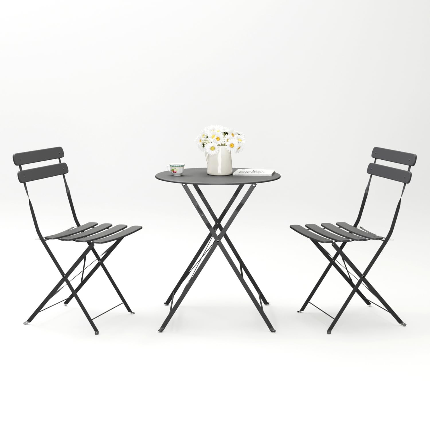 Folding Bistro Table and Chairs 3-Piece Set Outdoor Indoor Patio Furniture Gray