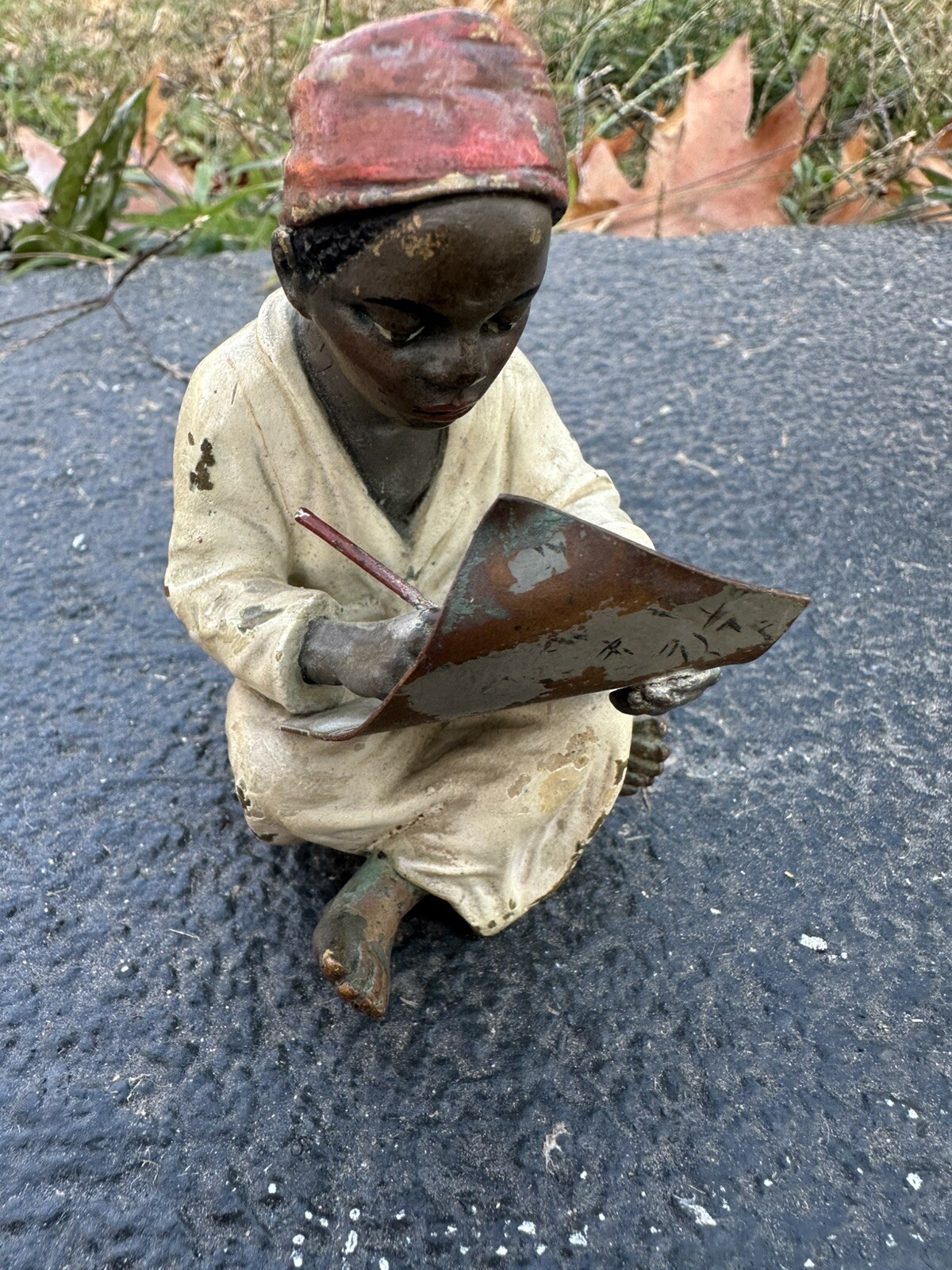 Wonderful Antique Bronze Boy Writing the Arabic