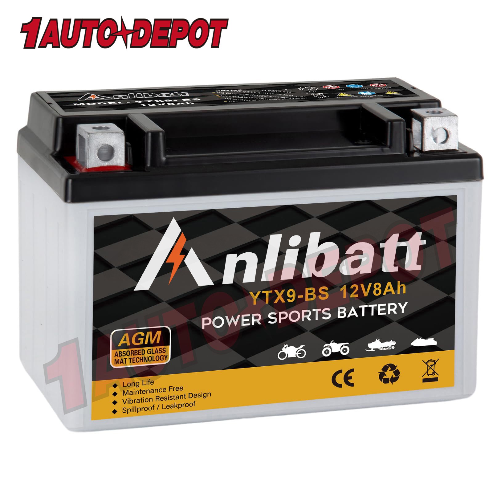 YTX9-BS Motorcycle AGM Battery 12V 8Ah 160CCA Maintenance Free for ATV Scooter