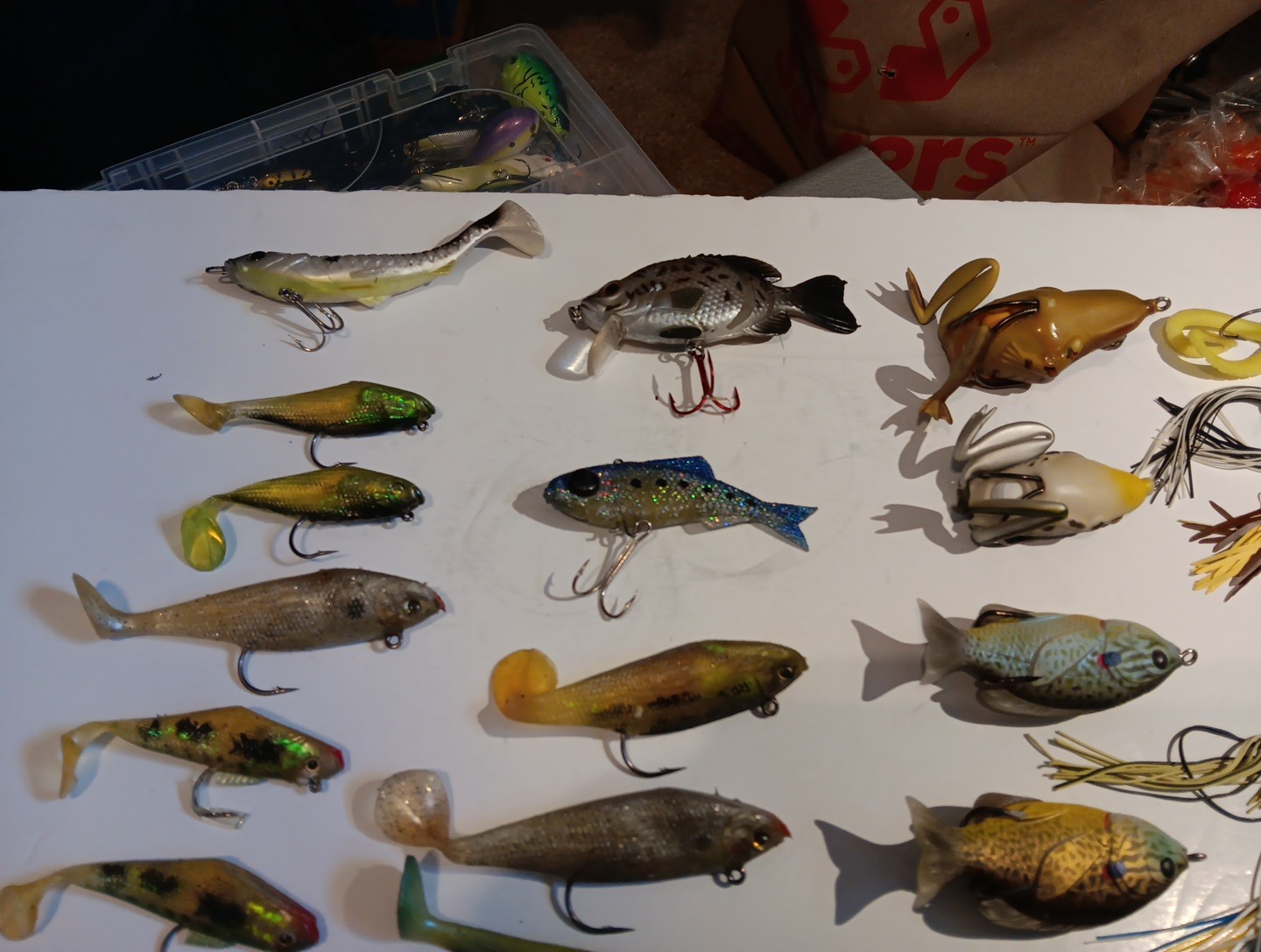 Lot of 43 Weedless & Rubber Lures Frogs, Turtle, Fish w/case