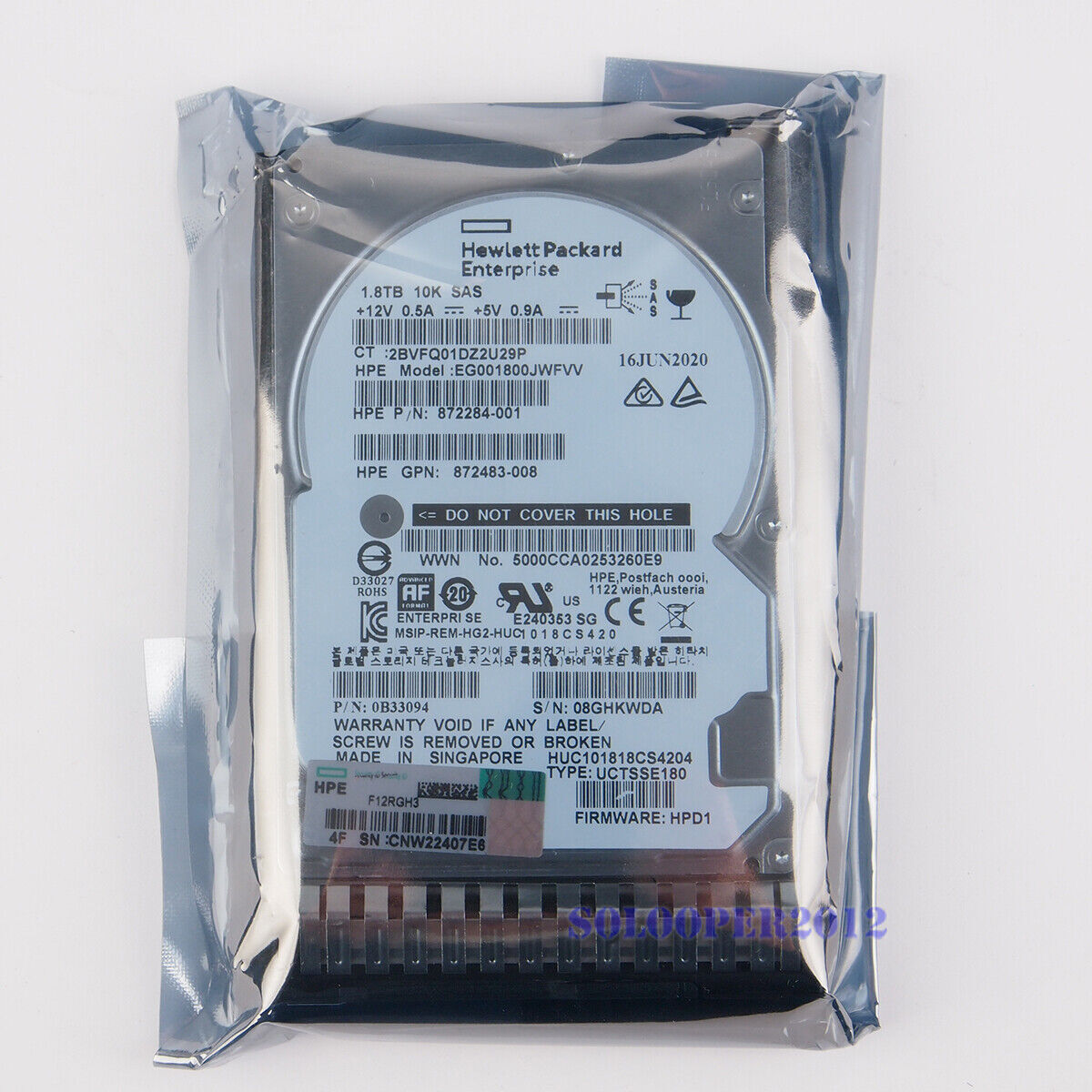 HP 1.8TB 872481-B21 872738-001 SAS 10K 12Gb/s 2.5" SC ENT 512E DS FIRMWARE HDD