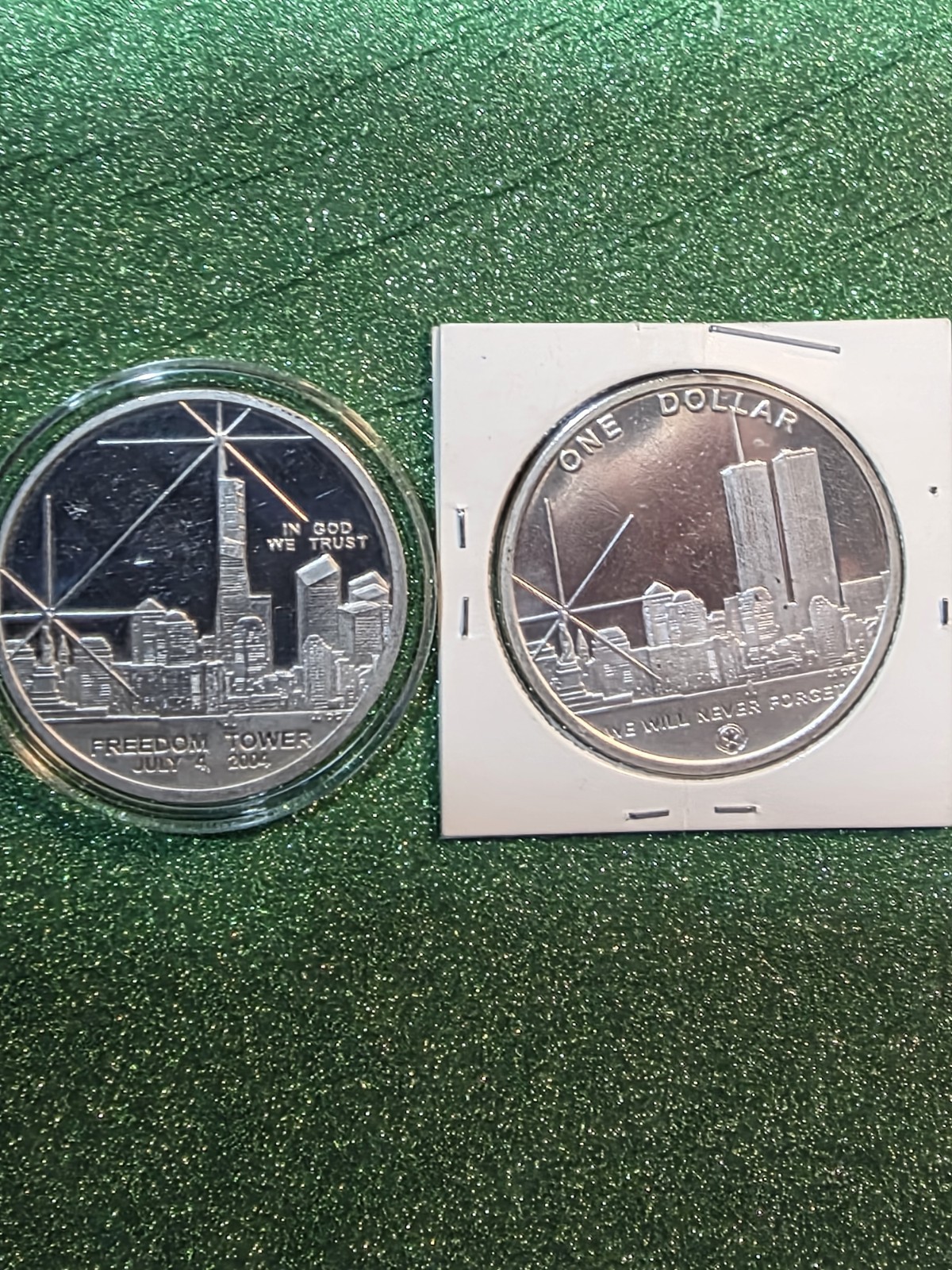 2 Twin Towers 1 Oz. Pure .999 Silver Comemoritive Mint Coins. & Thomas JEFFERSON