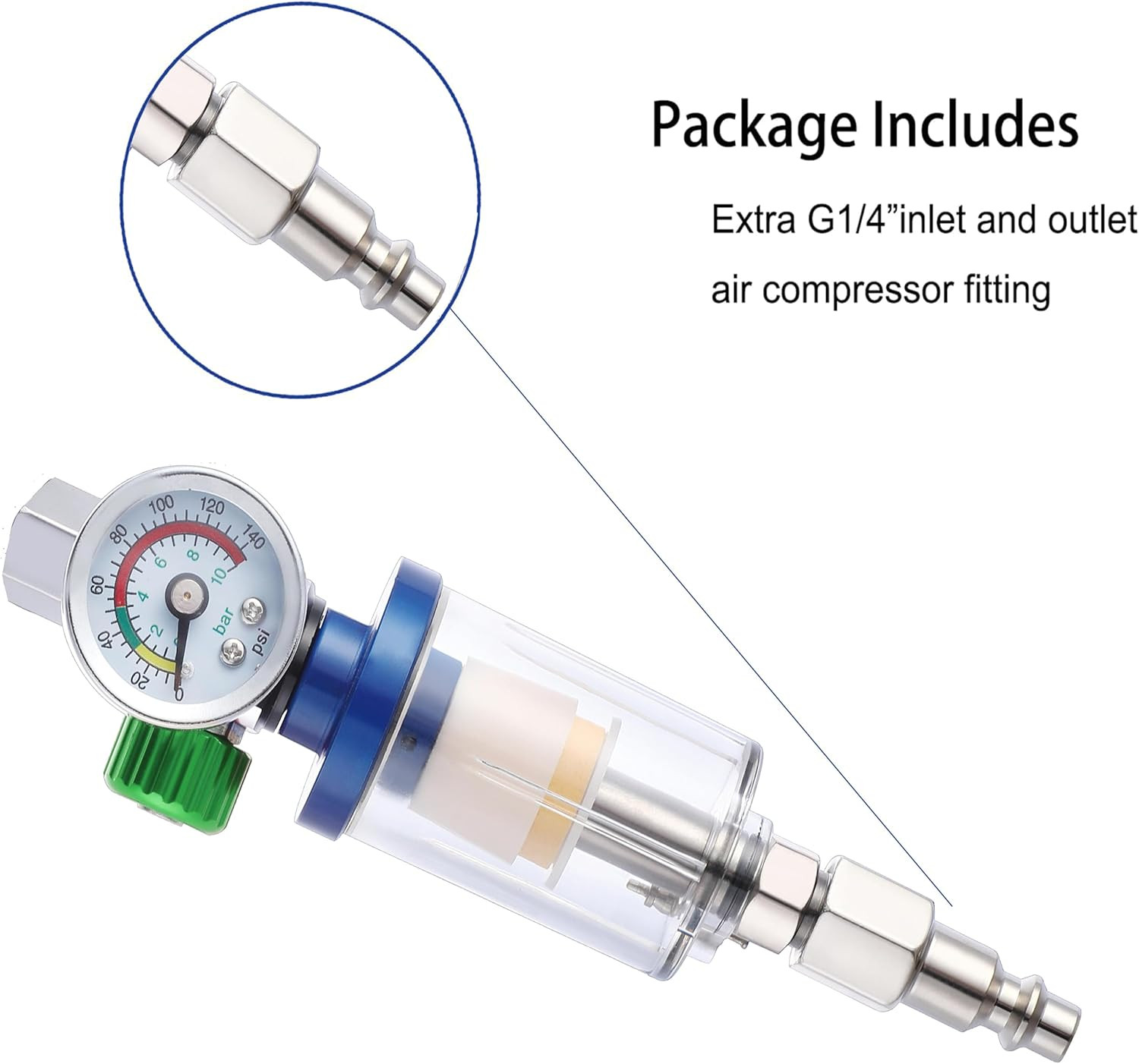 Regulador de Aire Pistola de Pintar Separador de Agua y Aceite Compresor 1/4 NPT